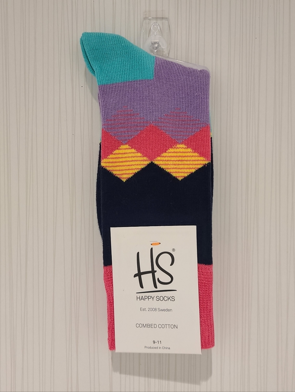 Happy Socks Colorblock Argyle Crew Socks -  Women's Cotton Shoe Size 6 To 10